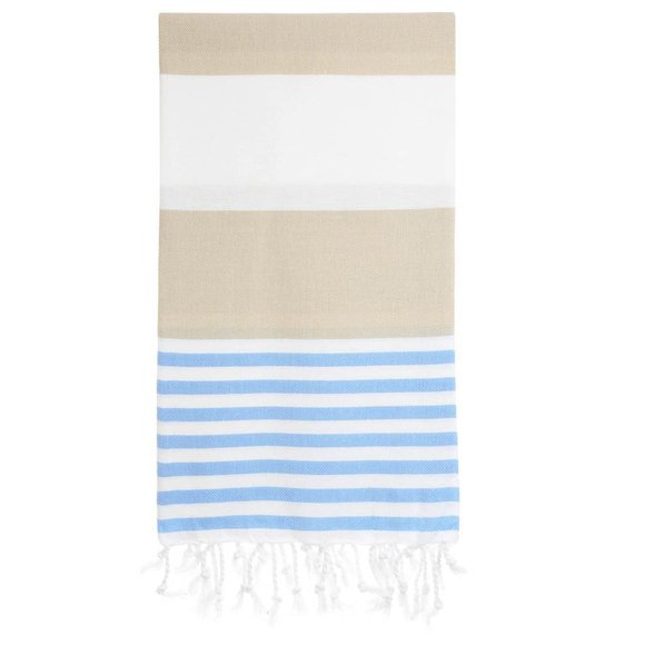 Beige Blue 100% Turkish Cotton Beach Bath Towel - Citizens of the Beach - Picture 2 of 5